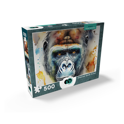 Abstract Watercolor Gorilla Portrait Wildlife Canvas 500 Jigsaw Puzzle box view2
