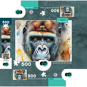 Abstract Watercolor Gorilla Portrait Wildlife Canvas 500 Jigsaw Puzzle box 3D Modell