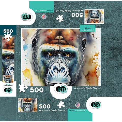 Abstract Watercolor Gorilla Portrait Wildlife Canvas 500 Jigsaw Puzzle box 3D Modell