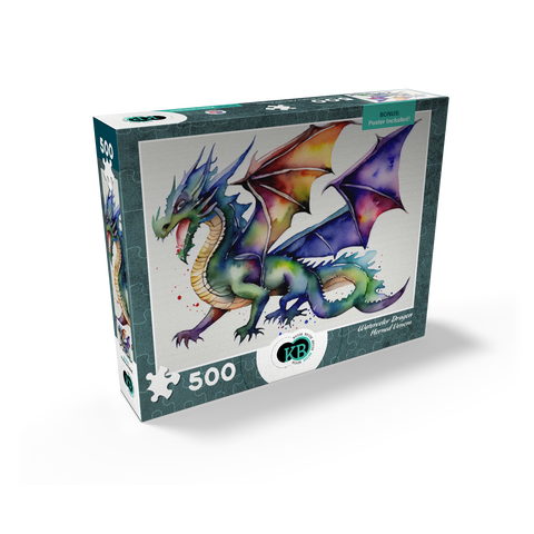 Abstract Watercolor Dragon Horned Venom Fantasy Canvas 500 Jigsaw Puzzle box view2