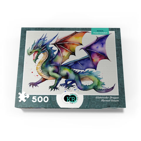 Abstract Watercolor Dragon Horned Venom Fantasy Canvas 500 Jigsaw Puzzle box view3