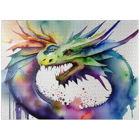 puzzleplate Abstract Watercolor Dragon Twin Flames Fantasy Canvas 1000 Jigsaw Puzzle