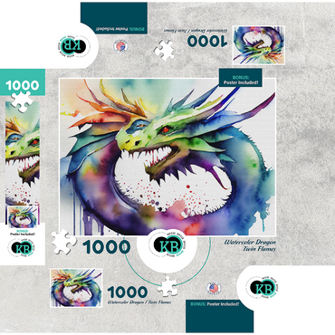 Abstract Watercolor Dragon Twin Flames Fantasy Canvas 1000 Jigsaw Puzzle box 3D Modell