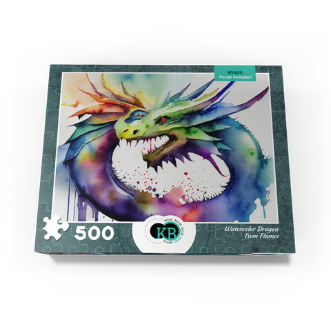 Abstract Watercolor Dragon Twin Flames Fantasy Canvas 500 Jigsaw Puzzle box view3