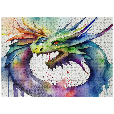 puzzleplate Abstract Watercolor Dragon Twin Flames Fantasy Canvas 500 Jigsaw Puzzle