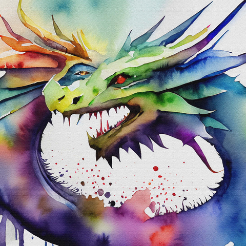 Abstract Watercolor Dragon Twin Flames Fantasy Canvas 500 Jigsaw Puzzle 3D Modell