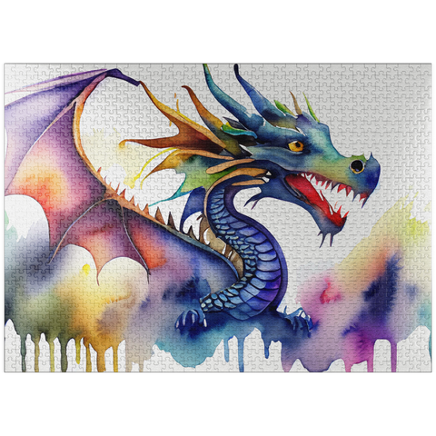 puzzleplate Abstract Watercolor Dragon Rainbow Fantasy Canvas 1000 Jigsaw Puzzle