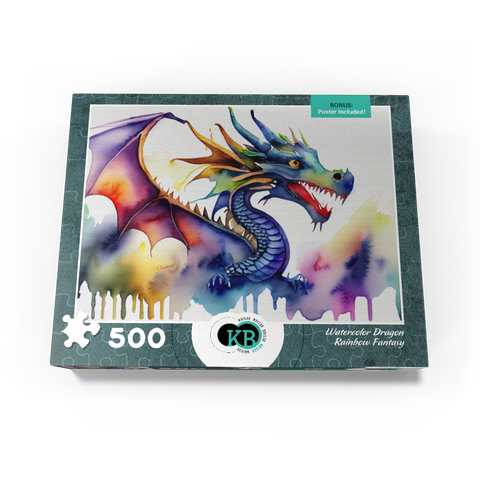 Abstract Watercolor Dragon Rainbow Fantasy Canvas 500 Jigsaw Puzzle box view3