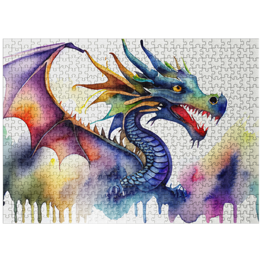 puzzleplate Abstract Watercolor Dragon Rainbow Fantasy Canvas 500 Jigsaw Puzzle