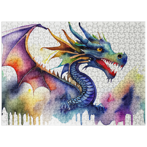 puzzleplate Abstract Watercolor Dragon Rainbow Fantasy Canvas 500 Jigsaw Puzzle