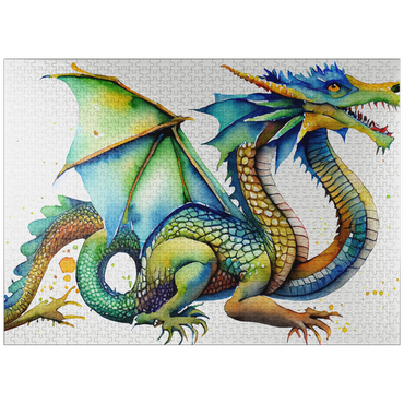 puzzleplate Abstract Watercolor Dragon Twin Fire Fantasy Canvas 1000 Jigsaw Puzzle