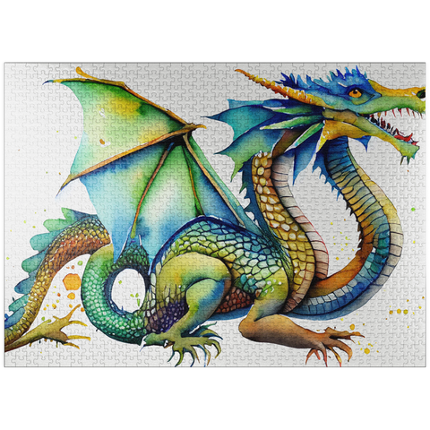 puzzleplate Abstract Watercolor Dragon Twin Fire Fantasy Canvas 1000 Jigsaw Puzzle