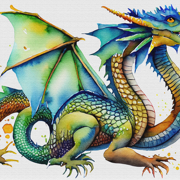 Abstract Watercolor Dragon Twin Fire Fantasy Canvas 1000 Jigsaw Puzzle 3D Modell