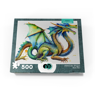 Abstract Watercolor Dragon Twin Fire Fantasy Canvas 500 Jigsaw Puzzle box view3