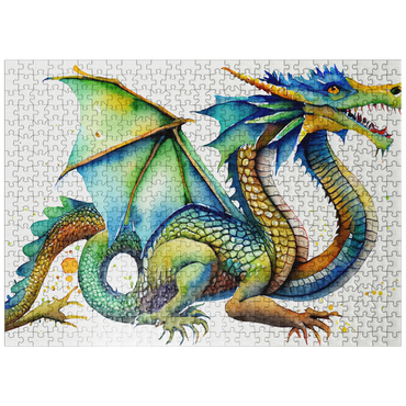 puzzleplate Abstract Watercolor Dragon Twin Fire Fantasy Canvas 500 Jigsaw Puzzle