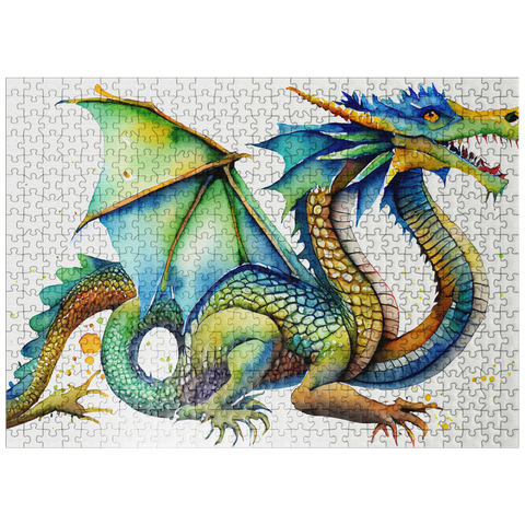 puzzleplate Abstract Watercolor Dragon Twin Fire Fantasy Canvas 500 Jigsaw Puzzle