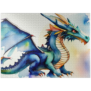 puzzleplate Abstract Watercolor Dragon Blue Fire Fantasy Canvas 1000 Jigsaw Puzzle