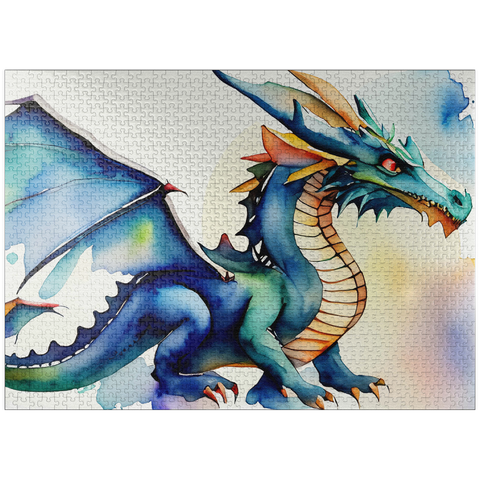 puzzleplate Abstract Watercolor Dragon Blue Fire Fantasy Canvas 1000 Jigsaw Puzzle