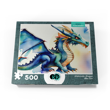 Abstract Watercolor Dragon Blue Fire Fantasy Canvas 500 Jigsaw Puzzle box view3