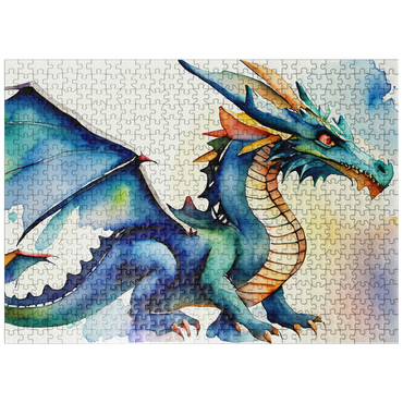 puzzleplate Abstract Watercolor Dragon Blue Fire Fantasy Canvas 500 Jigsaw Puzzle