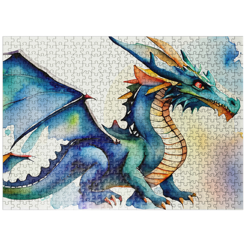 puzzleplate Abstract Watercolor Dragon Blue Fire Fantasy Canvas 500 Jigsaw Puzzle