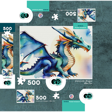 Abstract Watercolor Dragon Blue Fire Fantasy Canvas 500 Jigsaw Puzzle box 3D Modell