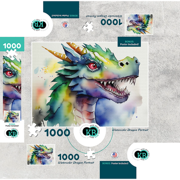 Abstract Watercolor Dragon Portrait Fantasy Canvas 1000 Jigsaw Puzzle box 3D Modell