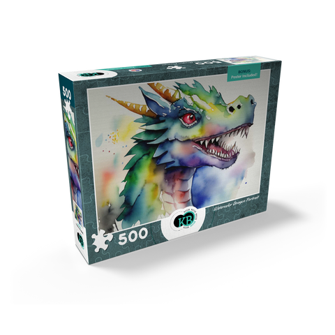 Abstract Watercolor Dragon Portrait Fantasy Canvas 500 Jigsaw Puzzle box view2