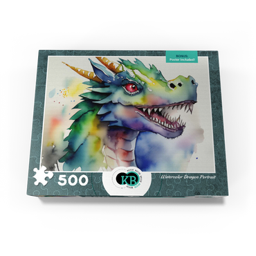 Abstract Watercolor Dragon Portrait Fantasy Canvas 500 Jigsaw Puzzle box view3