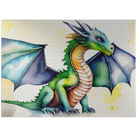 puzzleplate Abstract Watercolor Dragon Green Juvenile Fantasy Canvas 1000 Jigsaw Puzzle