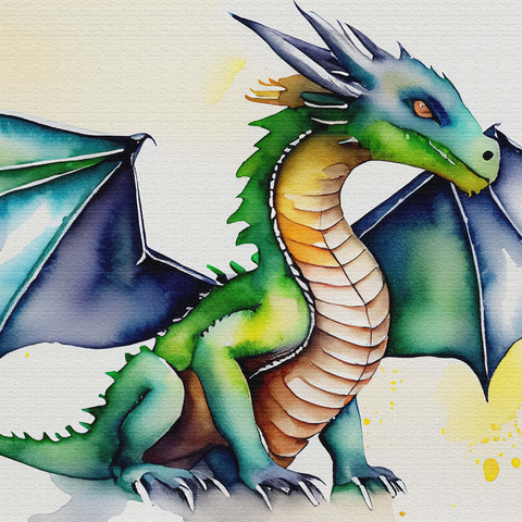 Abstract Watercolor Dragon Green Juvenile Fantasy Canvas 1000 Jigsaw Puzzle 3D Modell