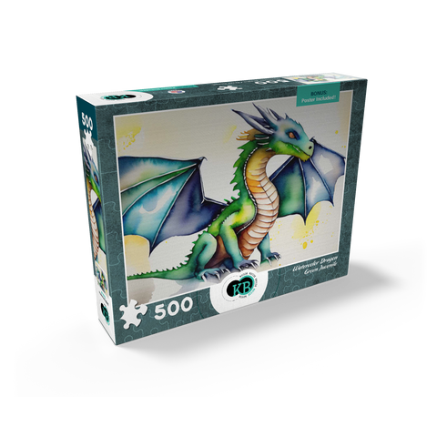 Abstract Watercolor Dragon Green Juvenile Fantasy Canvas 500 Jigsaw Puzzle box view2