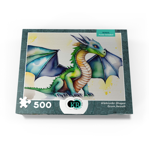 Abstract Watercolor Dragon Green Juvenile Fantasy Canvas 500 Jigsaw Puzzle box view3