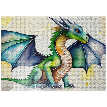 puzzleplate Abstract Watercolor Dragon Green Juvenile Fantasy Canvas 500 Jigsaw Puzzle