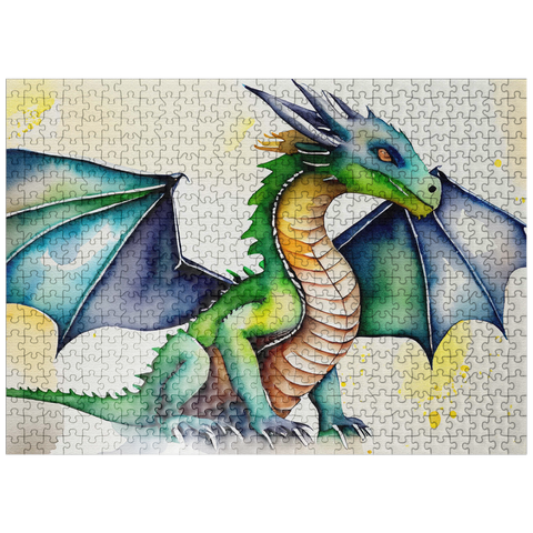 puzzleplate Abstract Watercolor Dragon Green Juvenile Fantasy Canvas 500 Jigsaw Puzzle