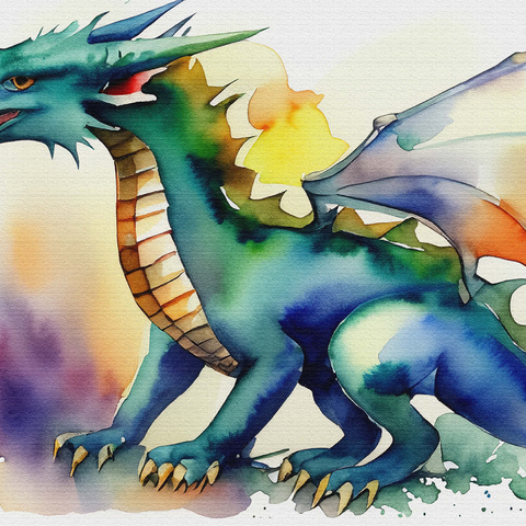 Abstract Watercolor Dragon Green Enchantment Fantasy Canvas 1000 Jigsaw Puzzle 3D Modell