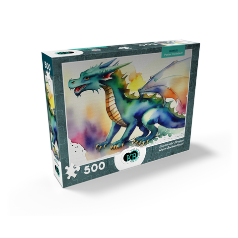 Abstract Watercolor Dragon Green Enchantment Fantasy Canvas 500 Jigsaw Puzzle box view2