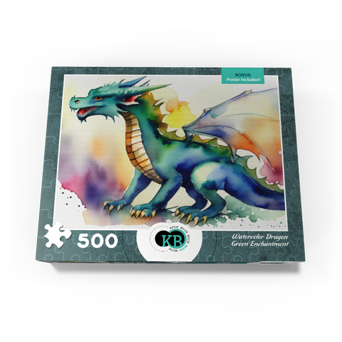 Abstract Watercolor Dragon Green Enchantment Fantasy Canvas 500 Jigsaw Puzzle box view3