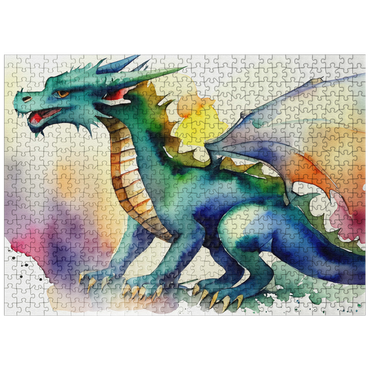 puzzleplate Abstract Watercolor Dragon Green Enchantment Fantasy Canvas 500 Jigsaw Puzzle