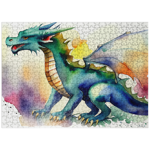 puzzleplate Abstract Watercolor Dragon Green Enchantment Fantasy Canvas 500 Jigsaw Puzzle