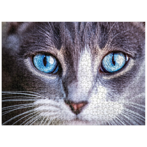 puzzleplate Animal Photography: Cat Deep Blue Soul 500 Jigsaw Puzzle