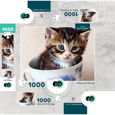 Animal Photography: Kitten In A Tea Cup 1000 Jigsaw Puzzle box 3D Modell