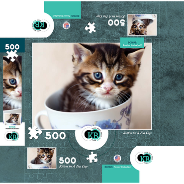 Animal Photography: Kitten In A Tea Cup 500 Jigsaw Puzzle box 3D Modell