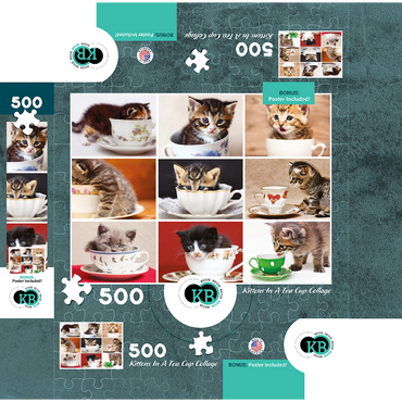 Animal Photography: Kittens In A Tea Cup Collage 500 Jigsaw Puzzle box 3D Modell