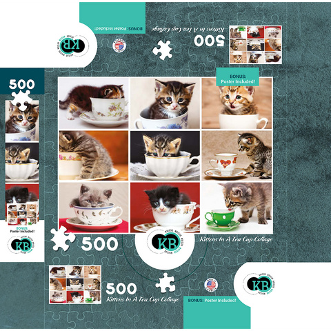 Animal Photography: Kittens In A Tea Cup Collage 500 Jigsaw Puzzle box 3D Modell