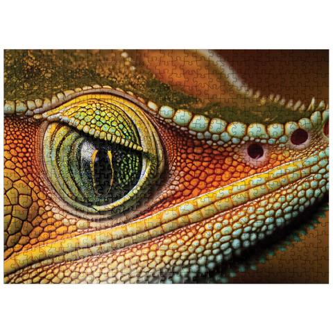 puzzleplate Macro Photography: Curious Chameleon Reptile Eye 500 Jigsaw Puzzle