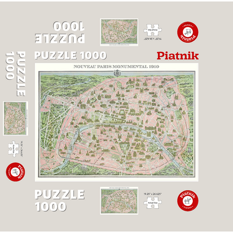 Piatnik: City map of Paris 1910 1000 Jigsaw Puzzle box 3D Modell