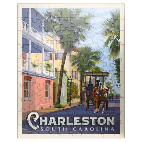 puzzleplate Charleston, SC: Street Scene, Vintage Poster 100 Jigsaw Puzzle