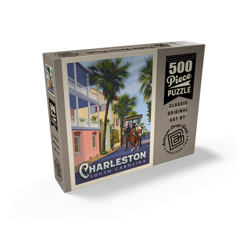 Charleston, SC: Street Scene, Vintage Poster 500 Jigsaw Puzzle box view2