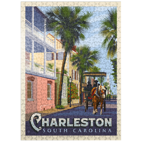 puzzleplate Charleston, SC: Street Scene, Vintage Poster 500 Jigsaw Puzzle